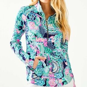 Lilly Pulitzer Edgewater Popover Lookin Sharp 1/2 Zip Medium Tropical Golf